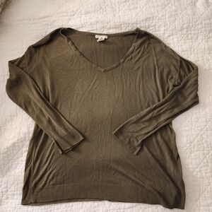 H&M Basic Small Oversized Long Sleeve Layering Top Olive Green